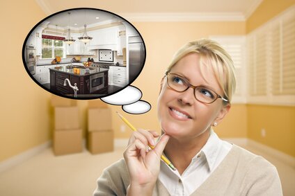 Woman dreaming about kitchen remodel